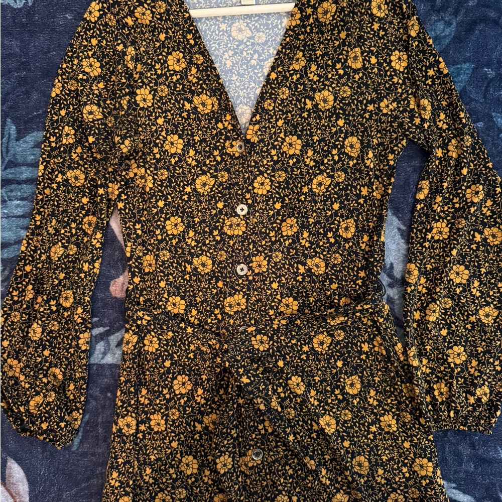 Michael Kors Black and Yellow Floral Midi Dress